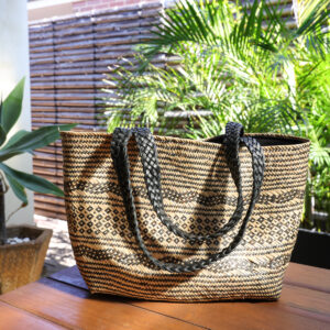 Rattan Motif with black leather strap