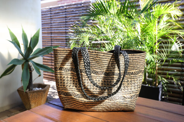 Rattan Motif with black leather strap