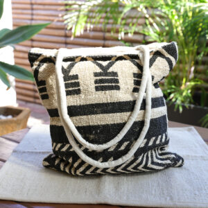 Cotton & hessian aztec screen printed bag with zip